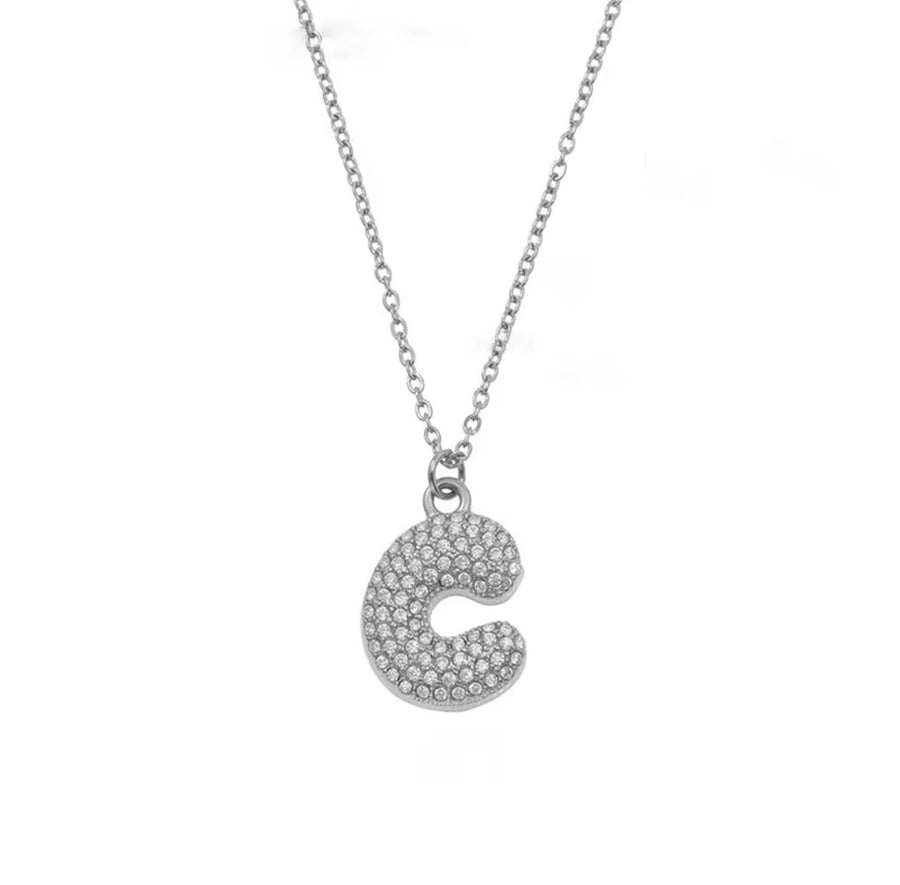 Mini Pave Bubble Initial Necklace