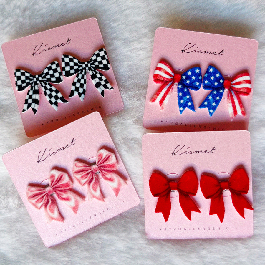Pink Silk Bow Ribbon Studs