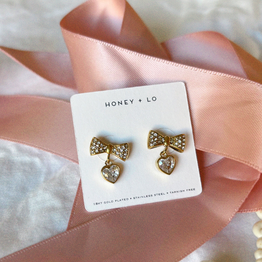 Precious Bow Heart Stud Earrings