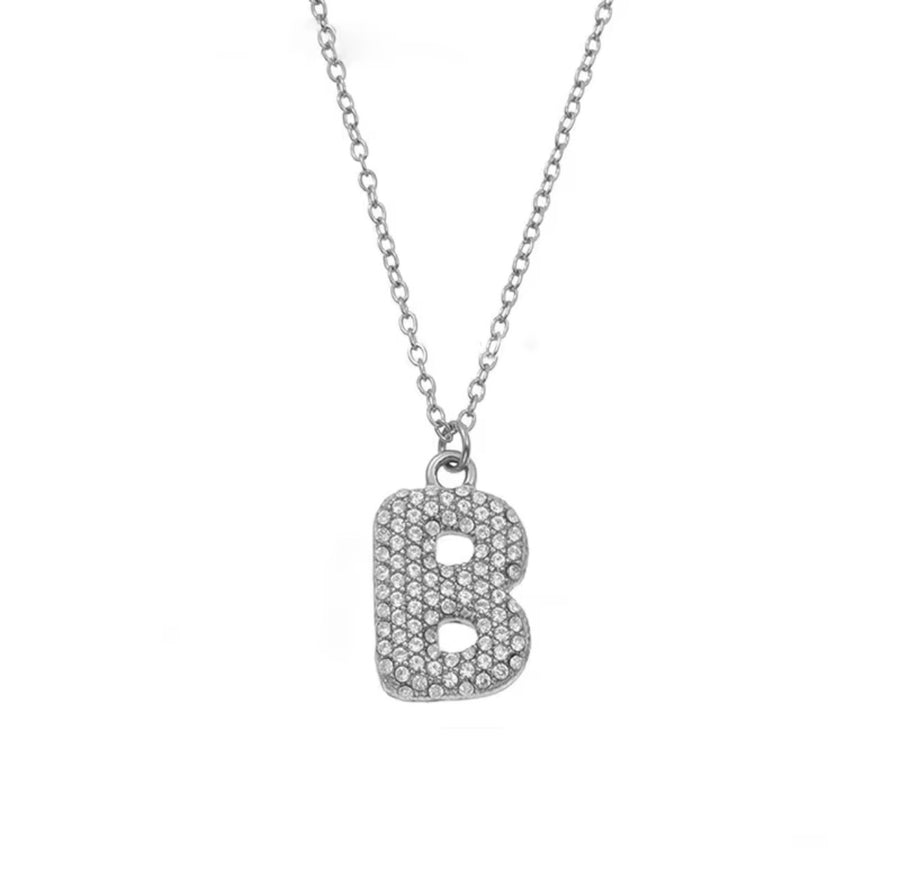 Mini Pave Bubble Initial Necklace