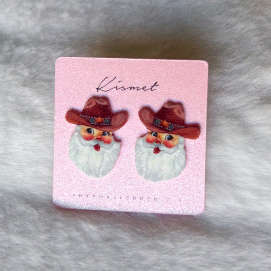 Vintage Sheriff Cowboy Santa Studs