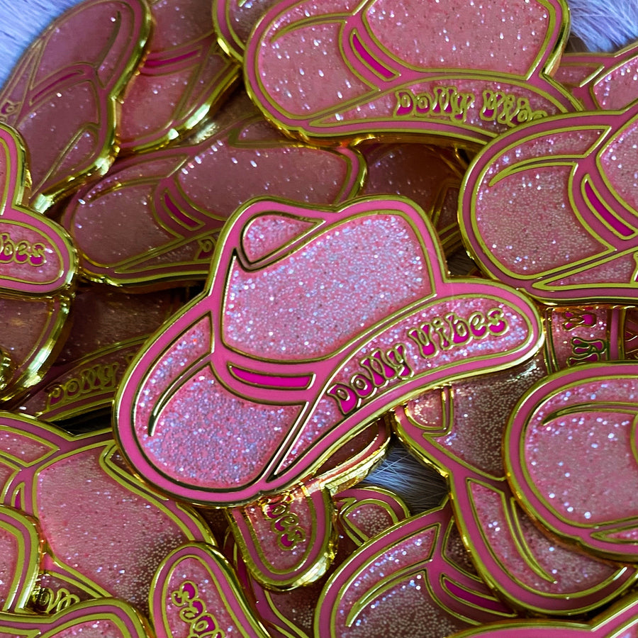 Dolly Vibes Cowgirl Hat Glitter Enamel Pin