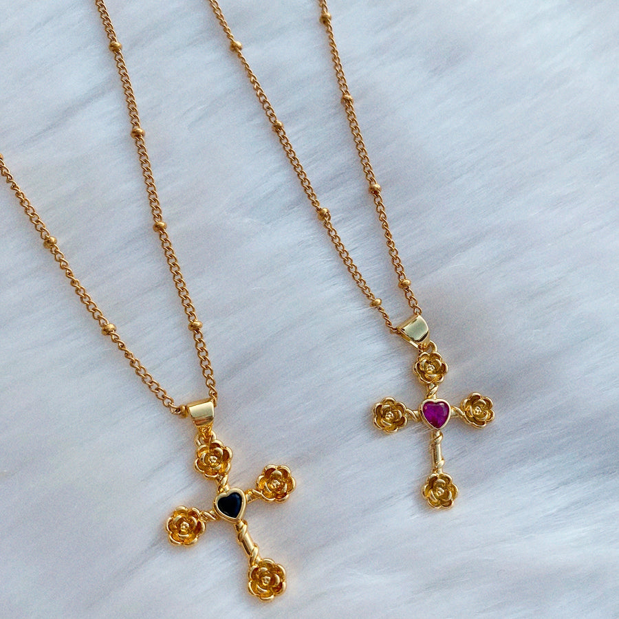 Dahlia Rose Cross Necklace