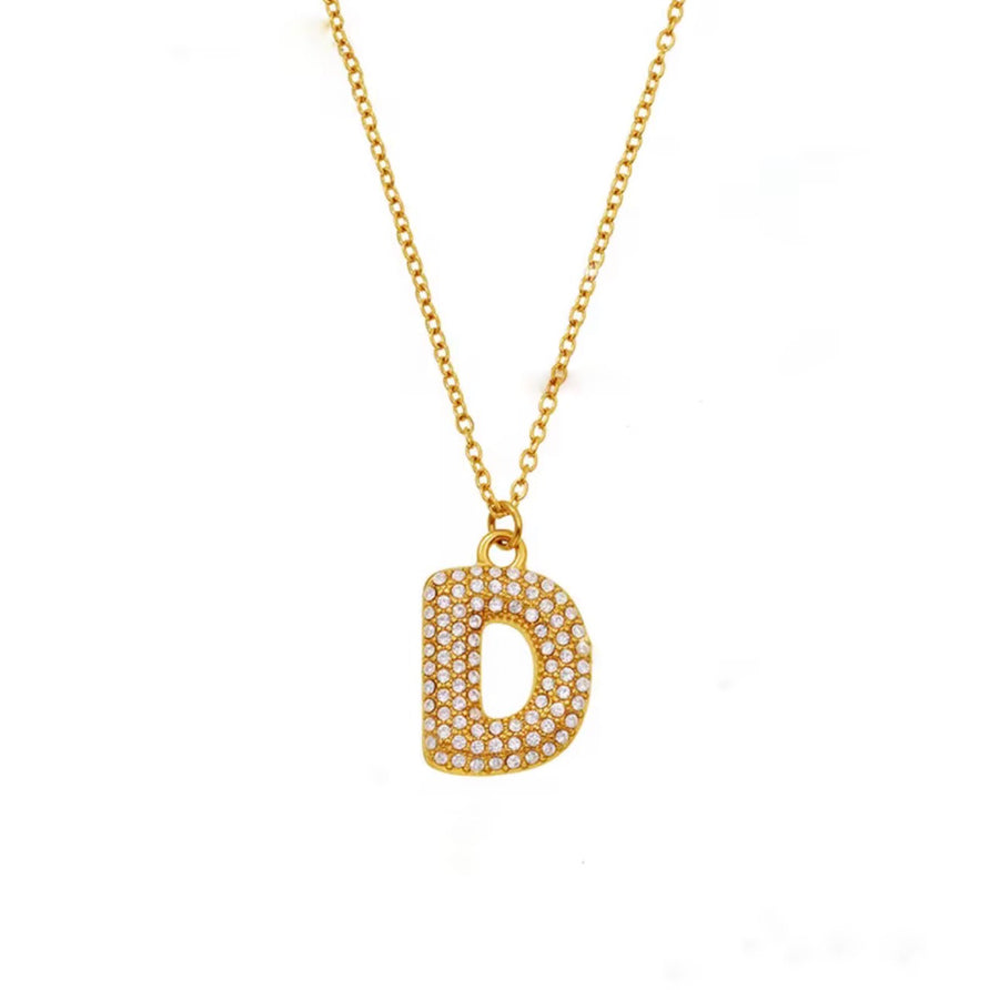 Mini Pave Bubble Initial Necklace