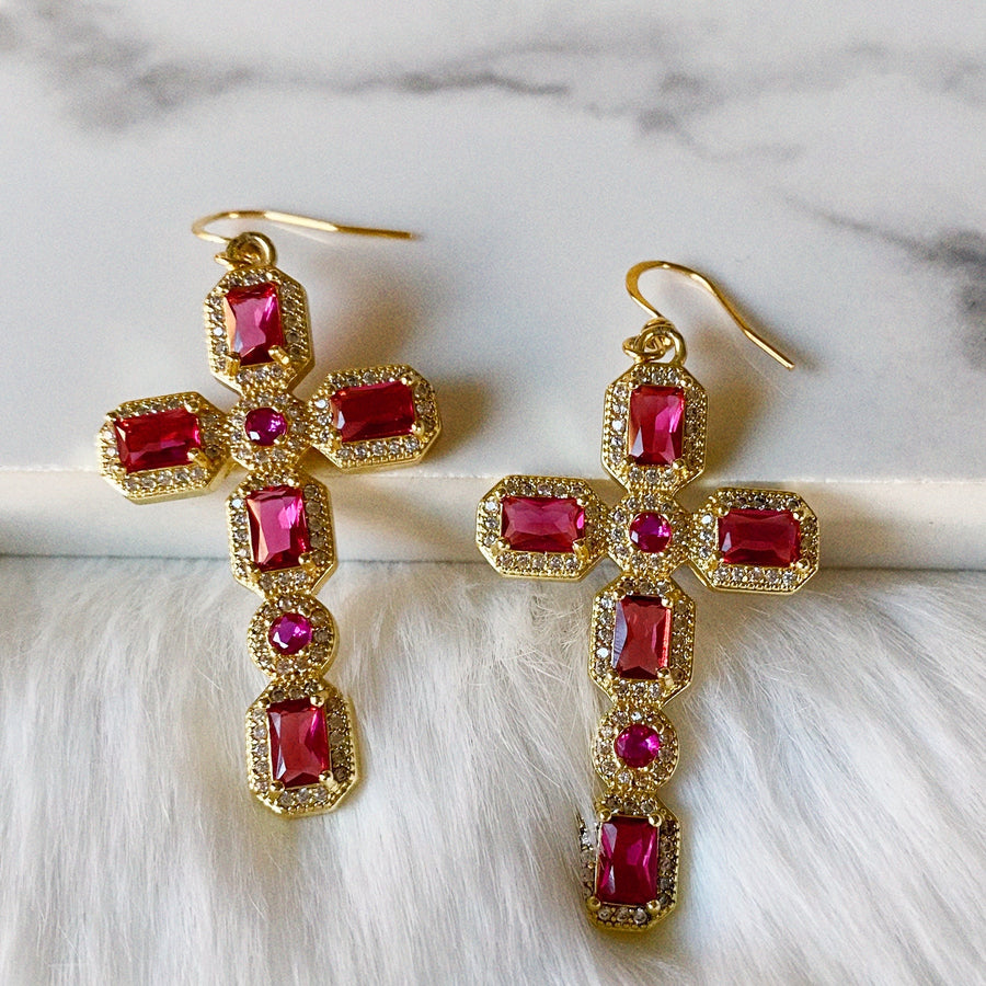 Bejeweled Cross Earrings