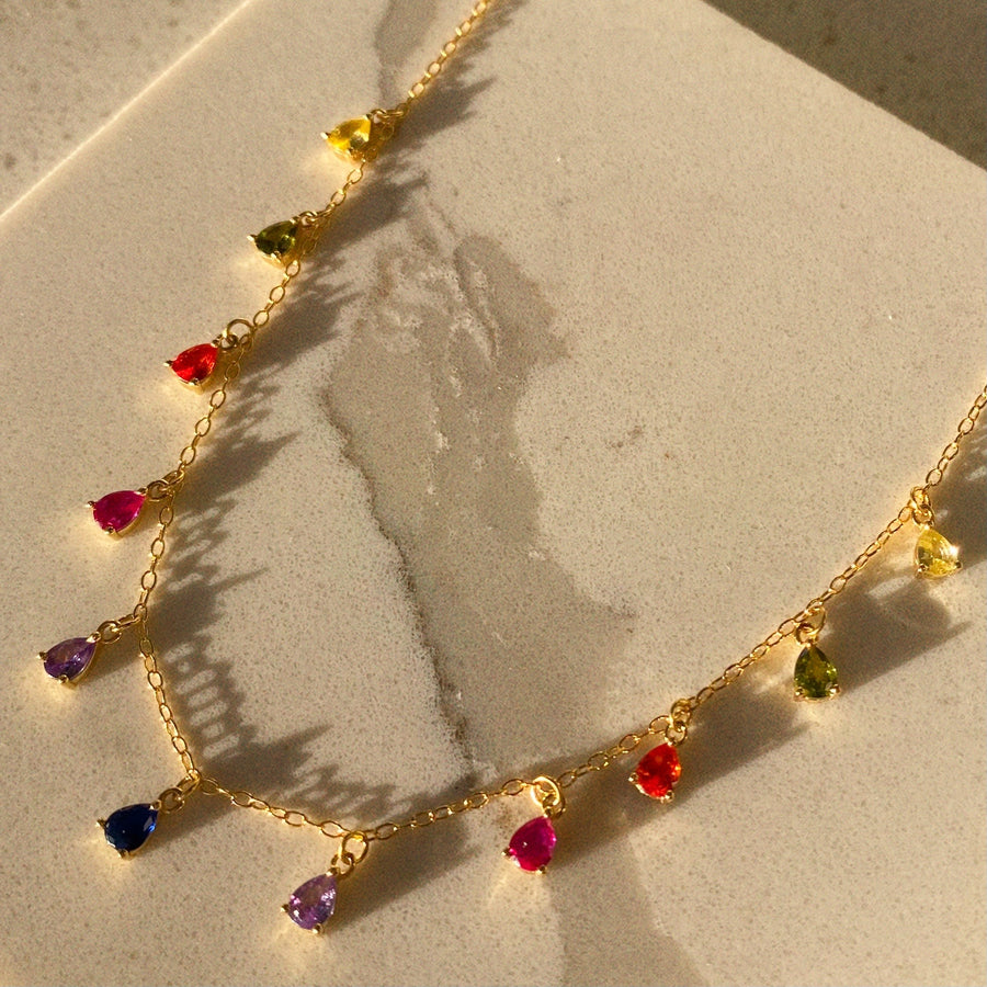 Rainbow Crystal Teardrop Necklace