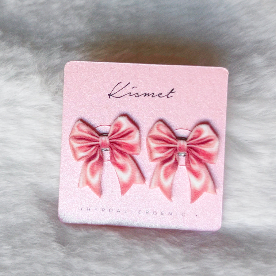 Pink Silk Bow Ribbon Studs