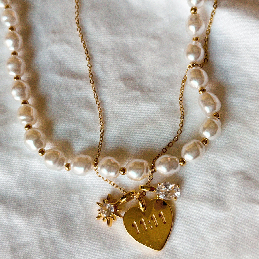 11:11 Engraved Heart Charm Necklace