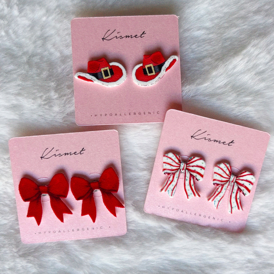 Candy Cane Striped Bow Ribbon Studs