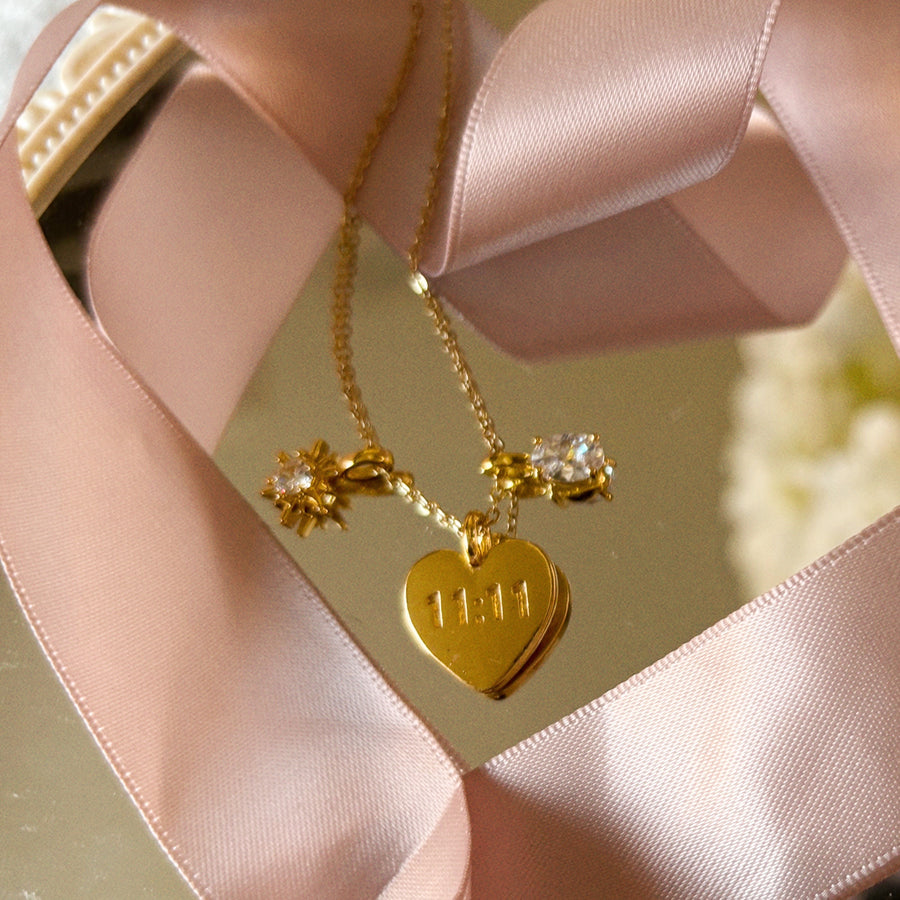 11:11 Engraved Heart Charm Necklace