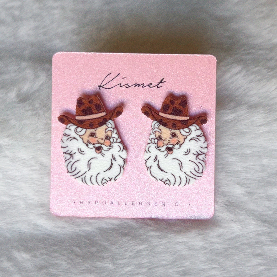 Cartoon Cowboy Santa Studs