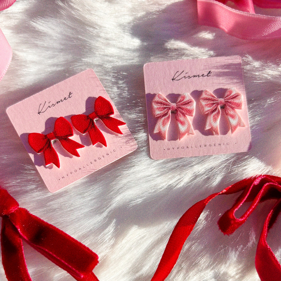 Red Velvet Bow Ribbon Studs