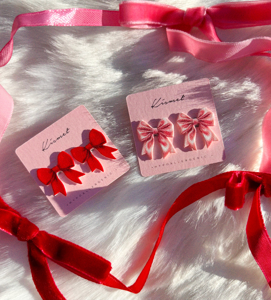 Pink Silk Bow Ribbon Studs