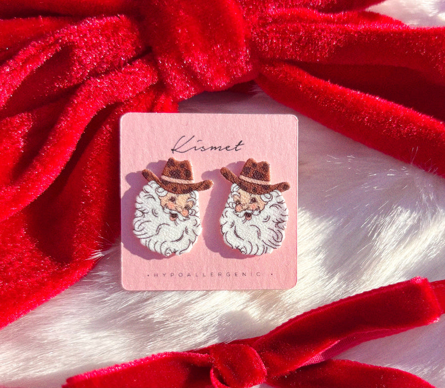 Cartoon Cowboy Santa Studs