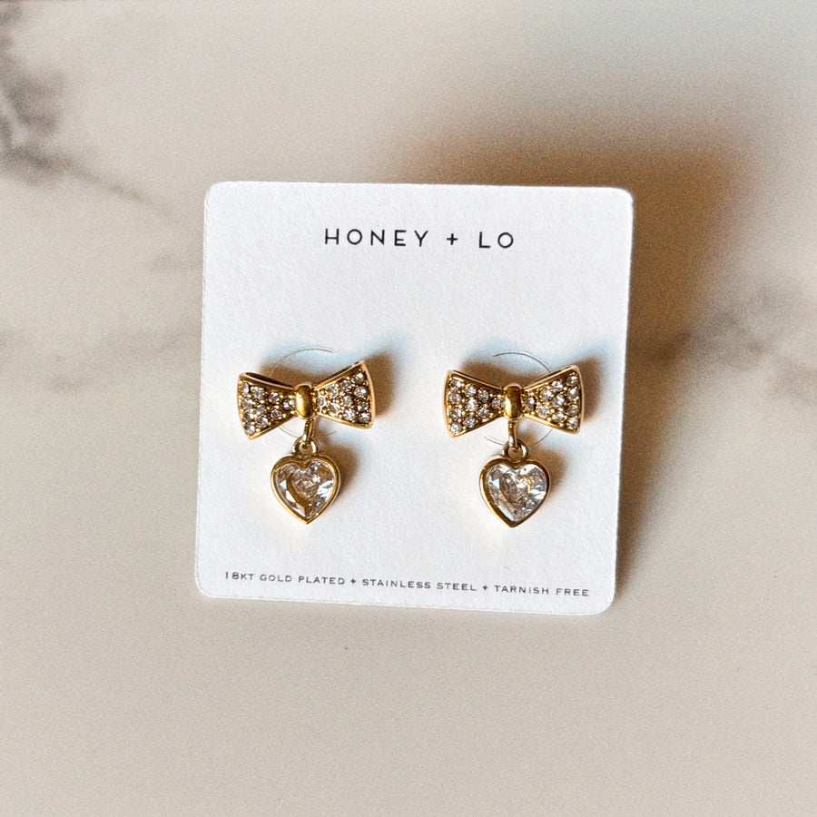 Precious Bow Heart Stud Earrings