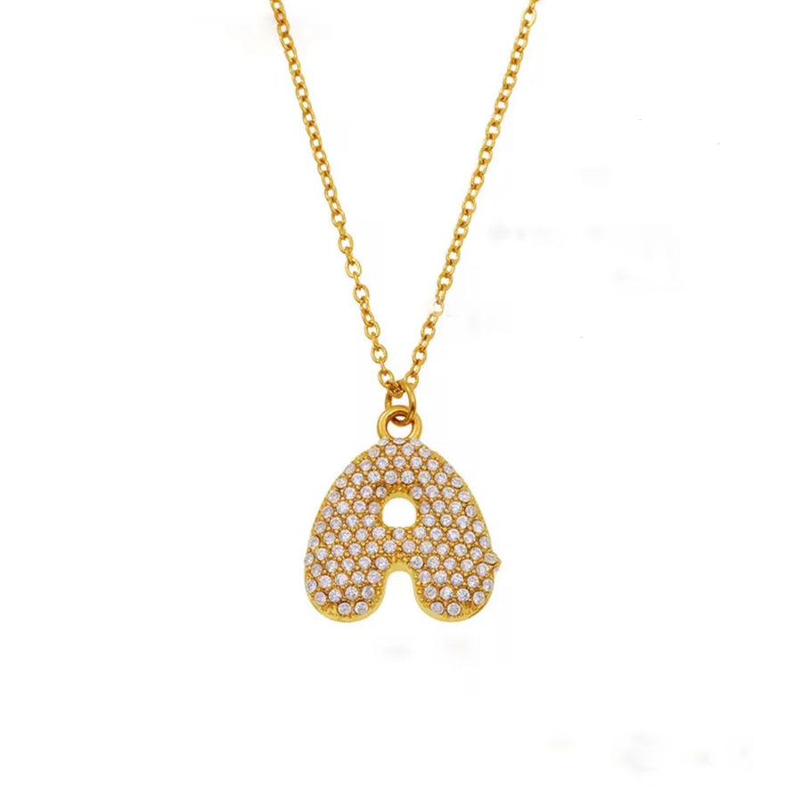Mini Pave Bubble Initial Necklace