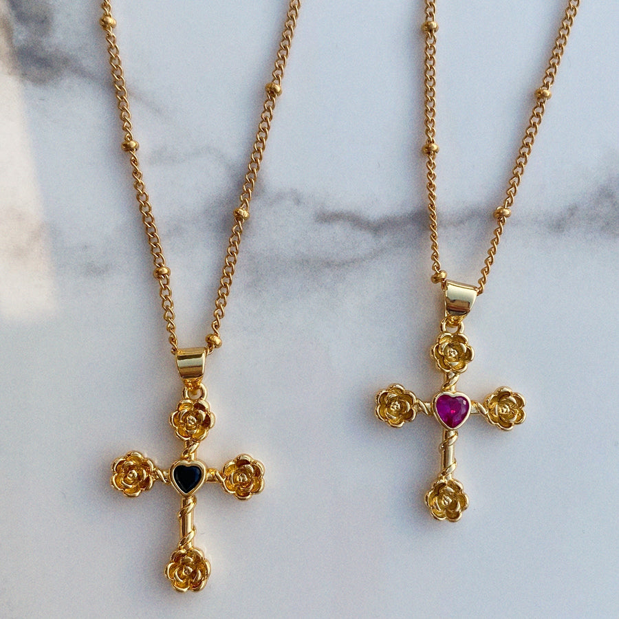 Dahlia Rose Cross Necklace