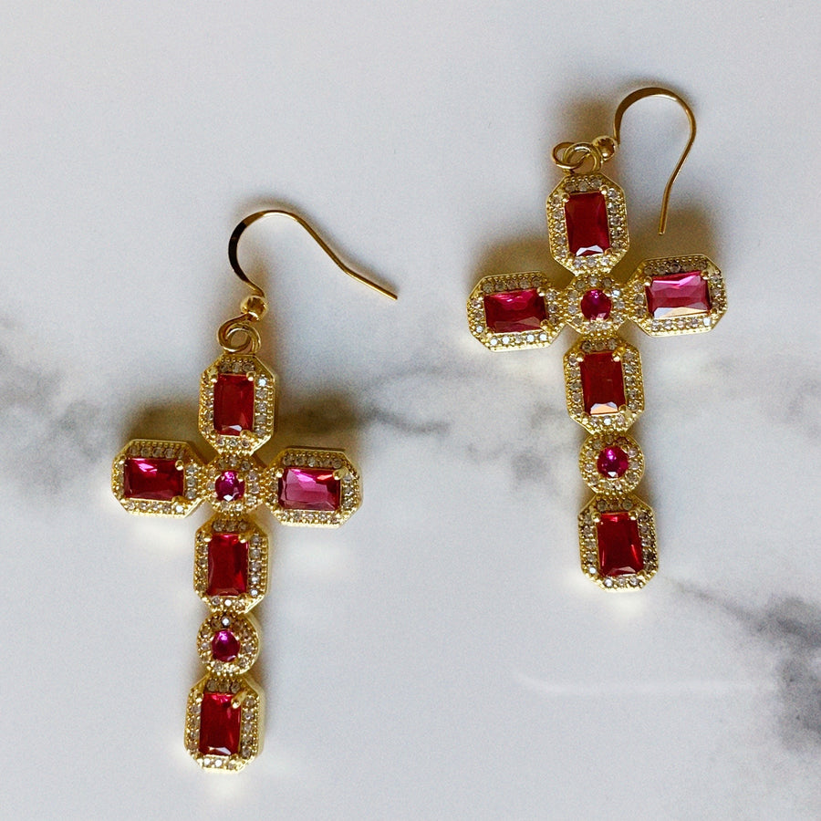 Bejeweled Cross Earrings