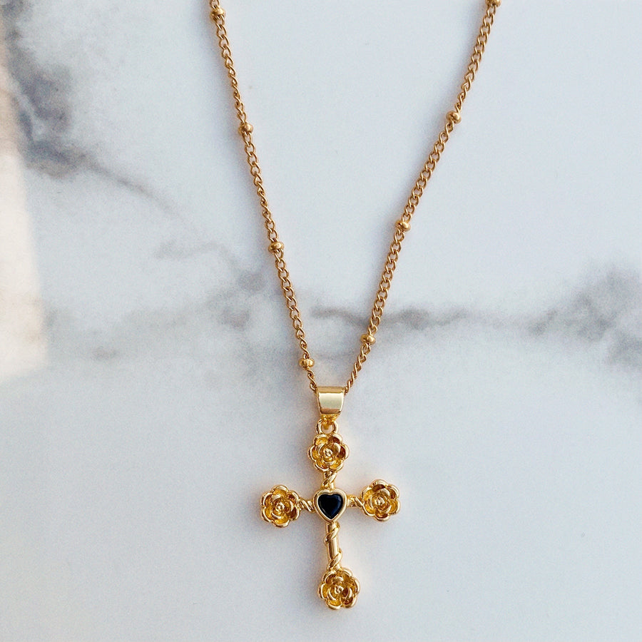 Dahlia Rose Cross Necklace