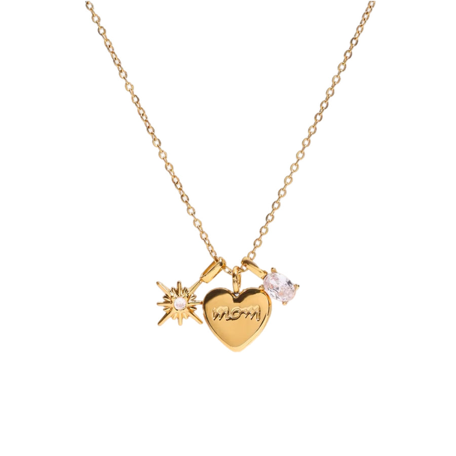 Engraved Mom Heart Multi Charm Necklace