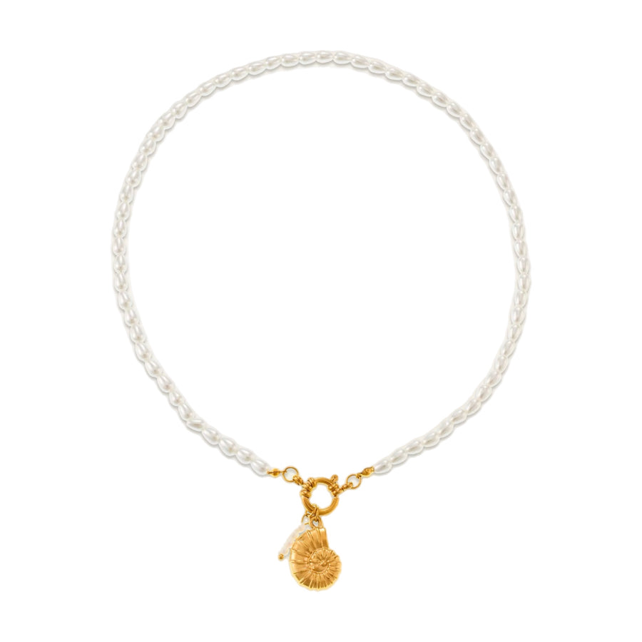 Fringe Pearl Conch Charm Choker