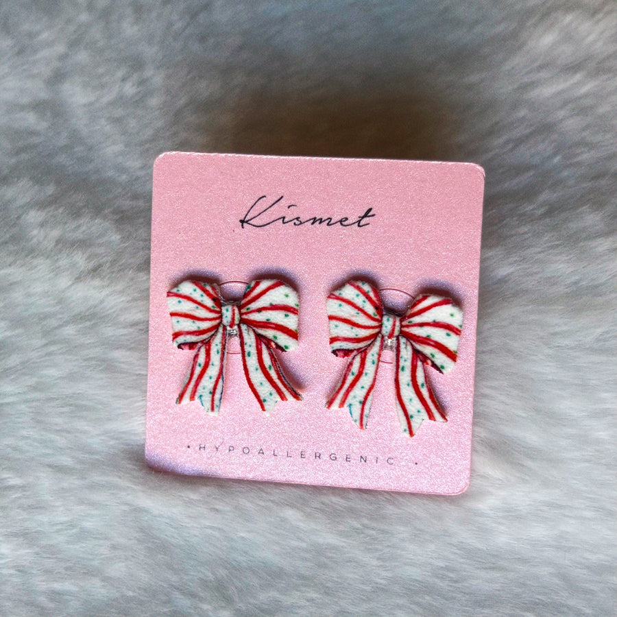Candy Cane Striped Bow Ribbon Studs