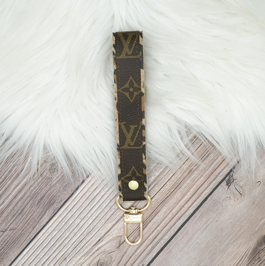 Upcycled LV Monogram Wristlet Lined in Leopard