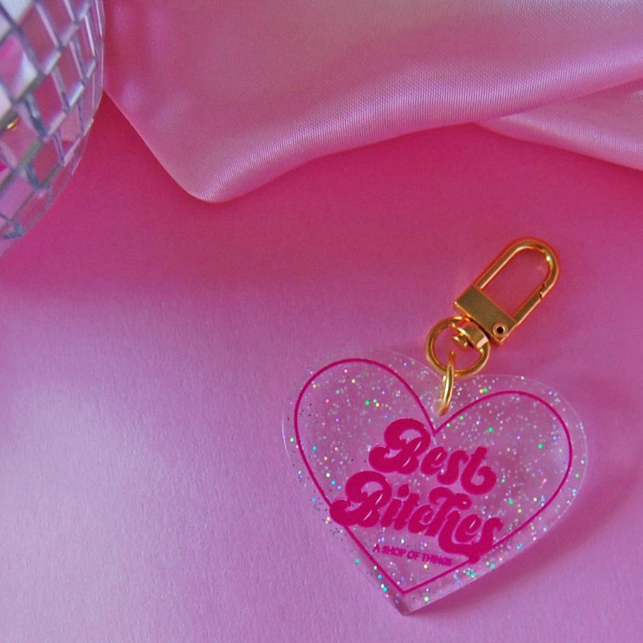 Best B*tches BFF Glitter Heart Keychain