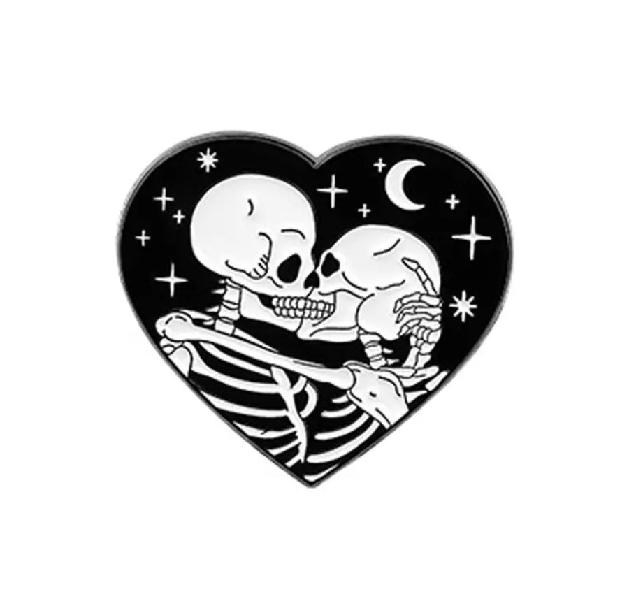 Til Death Kissing Skeleton Heart Enamel Pin