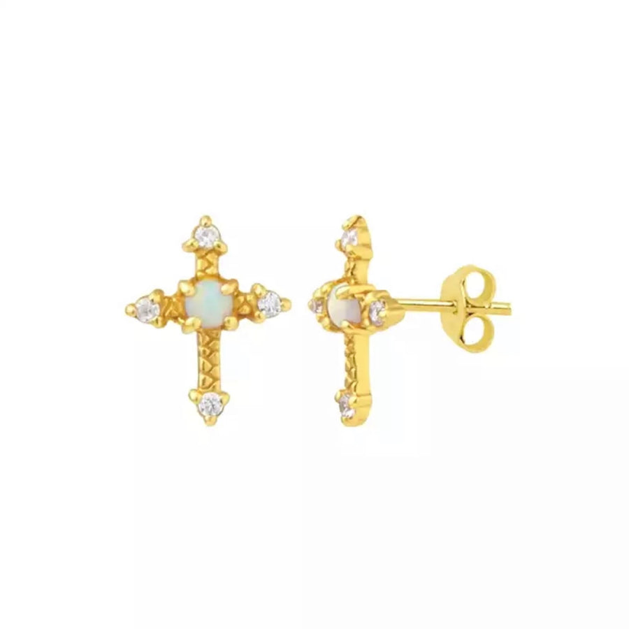 Trinity Opal Cross Stud Earrings