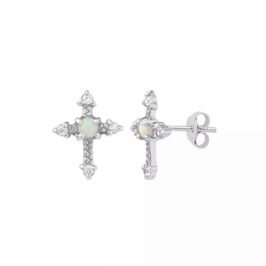 Trinity Opal Cross Stud Earrings