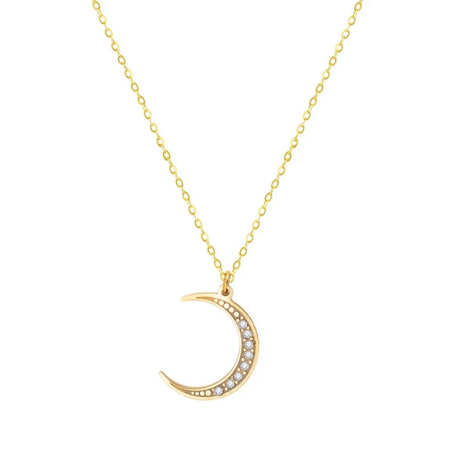 Jeweled Crescent Moon Necklace