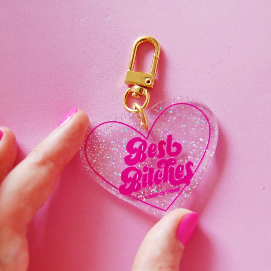 Best B*tches BFF Glitter Heart Keychain